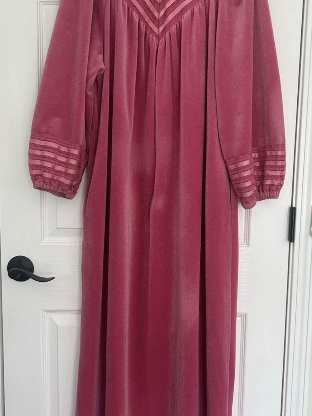 Gillian O’Malley Vintage Pink Velour Lace Zip Up Robe House Coat Comfort Medium